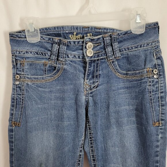 Wallflower Jeans Embellished Denim Junior 5 rhinestone embroidered distressed - Picture 4 of 9